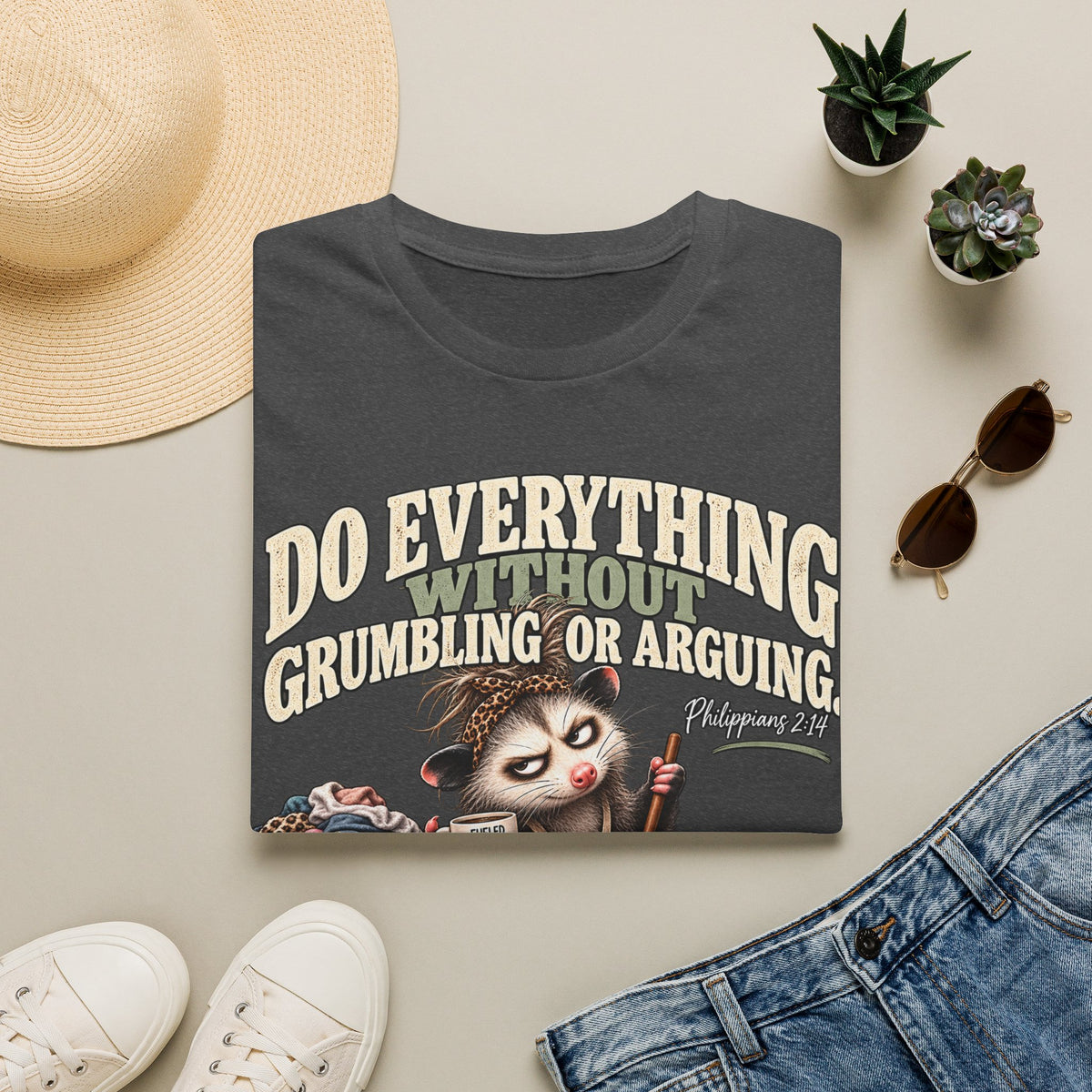 Do Everything Without Grumbling T-Shirt – Funny Christian Sloth Faith Tee (Philippians 2:14)