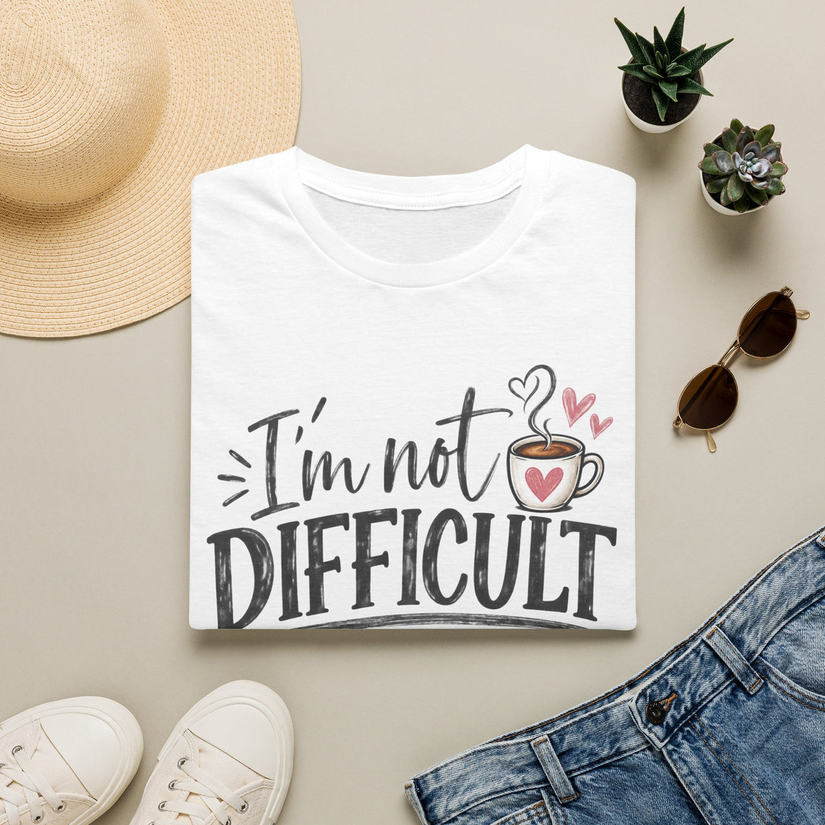 I'm Not Difficult I'm Specific T‑Shirt — Funny Coffee Lover Graphic Tee