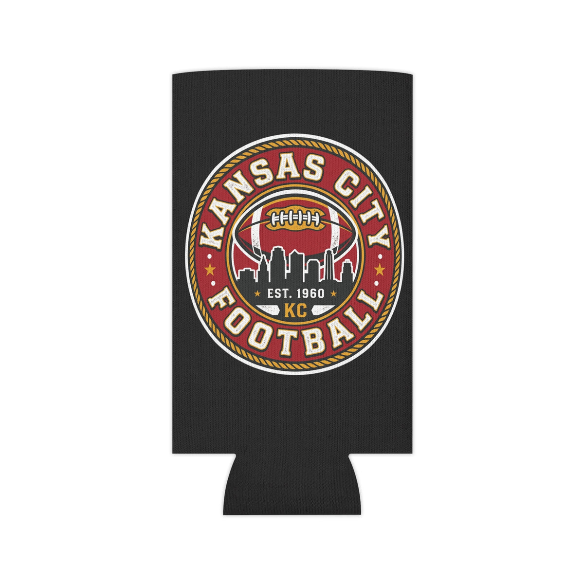 Kansas City Football Can Cooler – Retro KC Skyline Badge