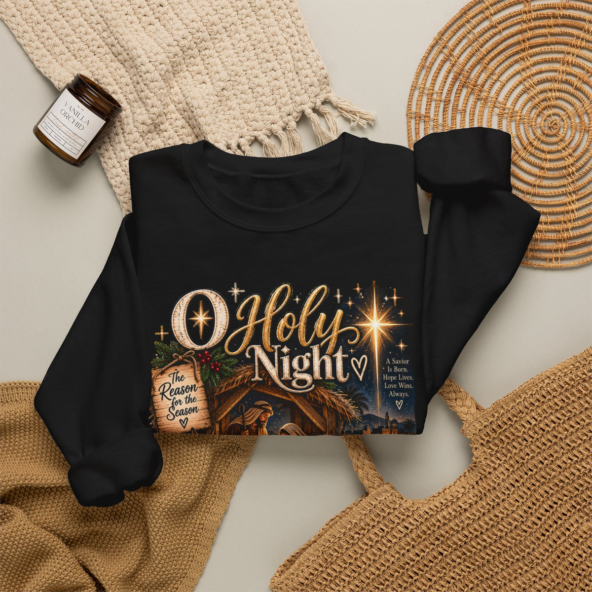 Christmas Nativity Crewneck Sweatshirt — "O Holy Night" Holiday Sweatshirt