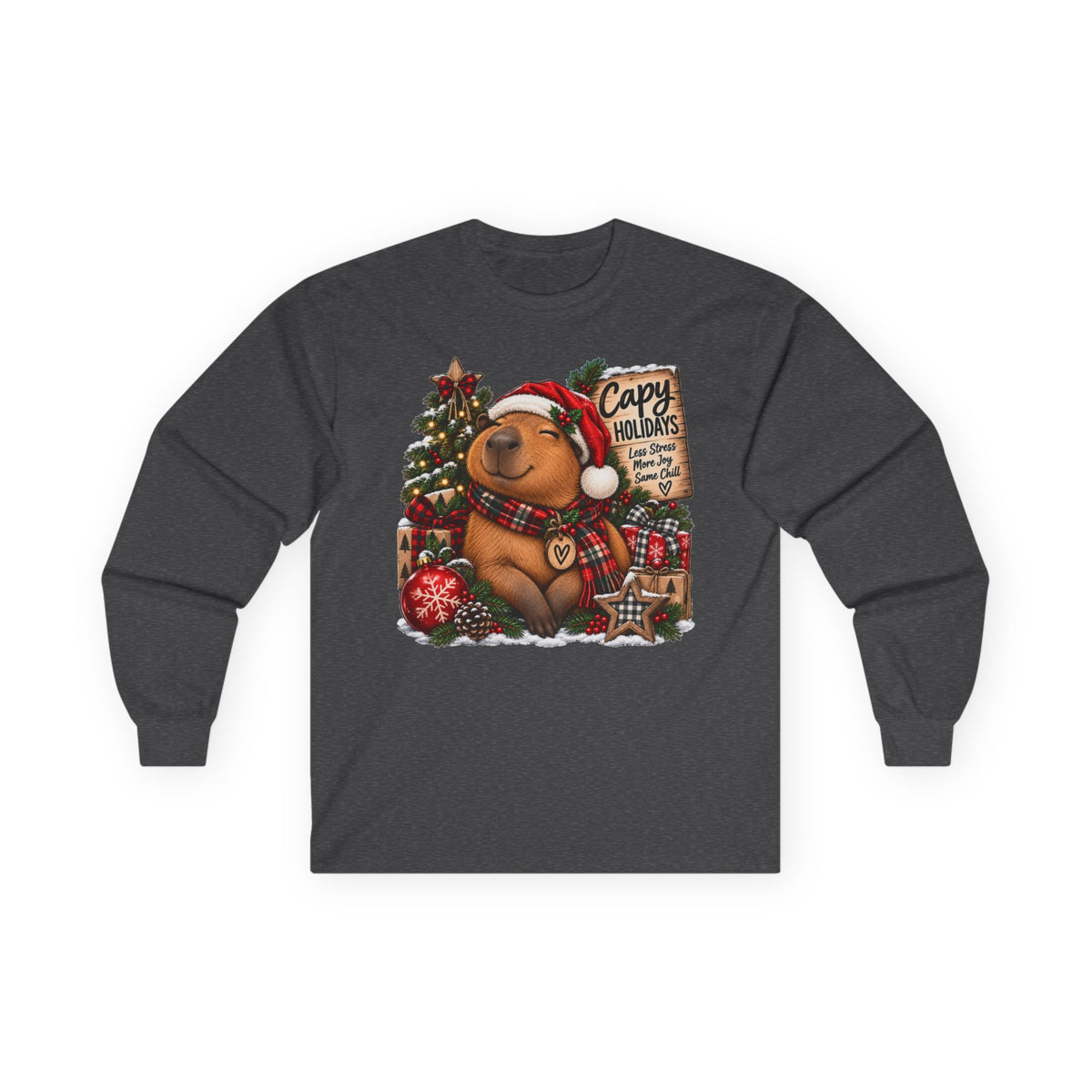 Long Sleeve Tee — Cozy Capybara Christmas "Capy Holidays" Holiday Shirt