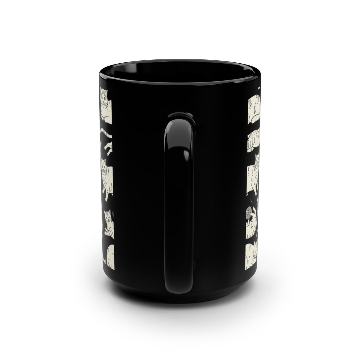 15oz Black Cat Mug — Cream Cat Pattern Coffee Cup