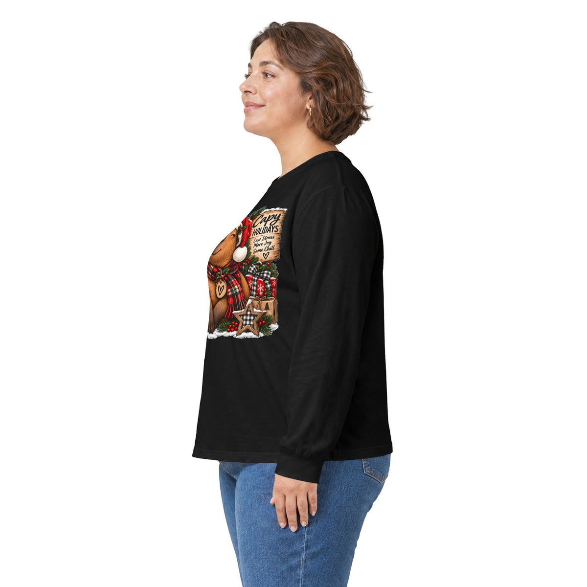 Long Sleeve Tee — Cozy Capybara Christmas "Capy Holidays" Holiday Shirt