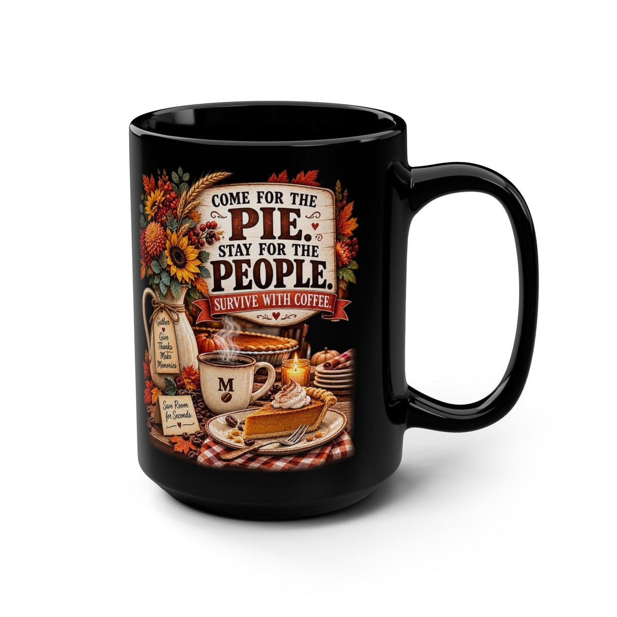 Pie and People Black Mug, 15oz