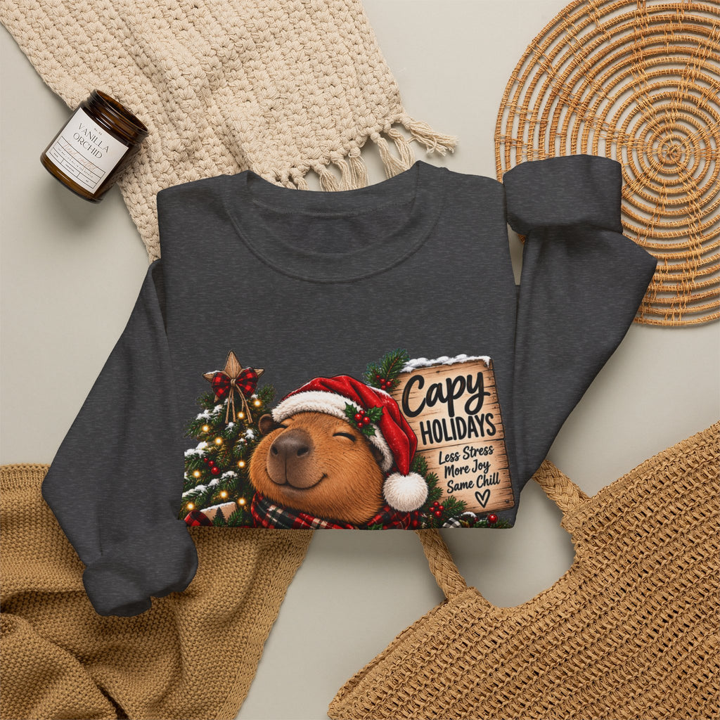 Cozy Capybara Christmas Sweatshirt — 'Capy Holidays' Holiday Crewneck