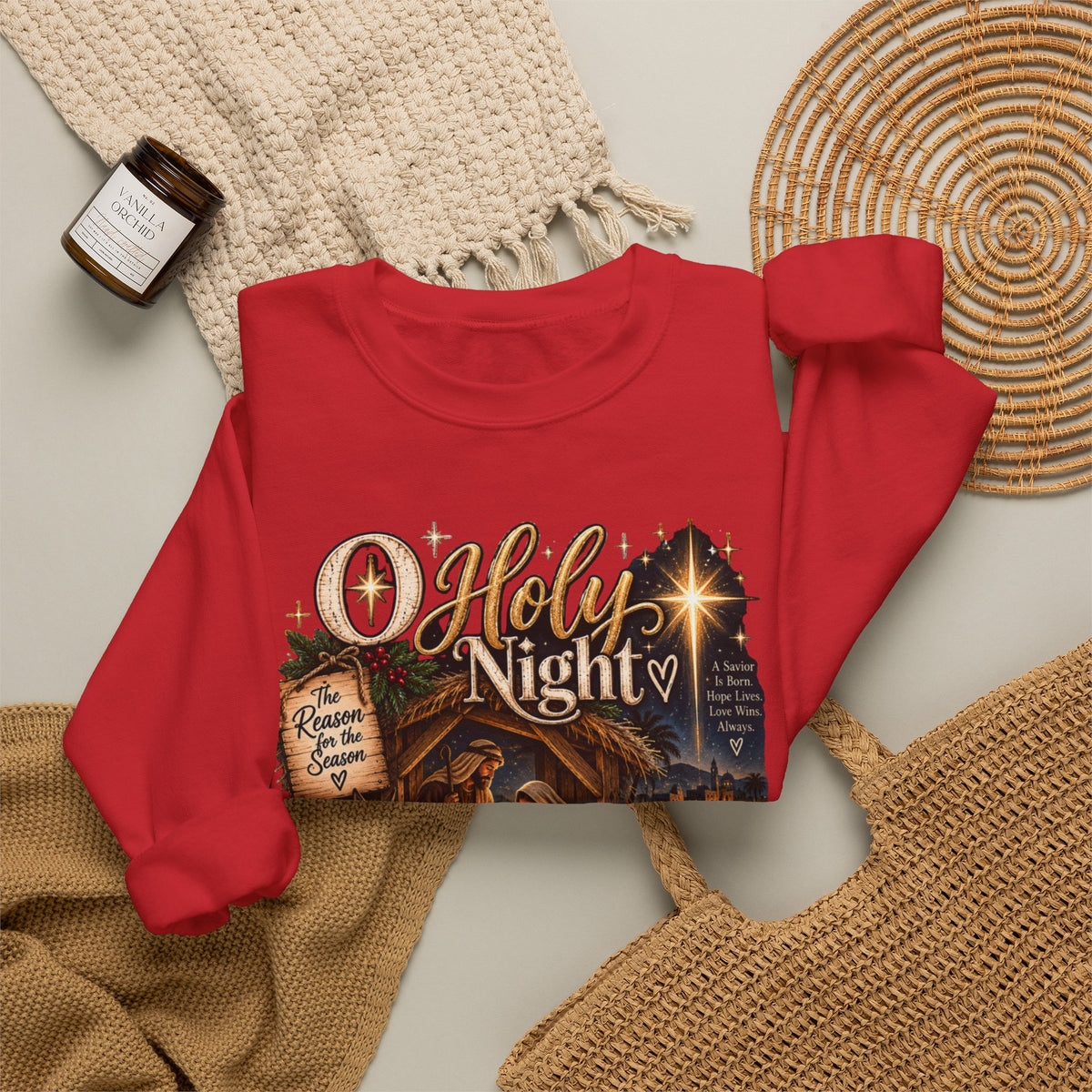 Christmas Nativity Crewneck Sweatshirt — "O Holy Night" Holiday Sweatshirt