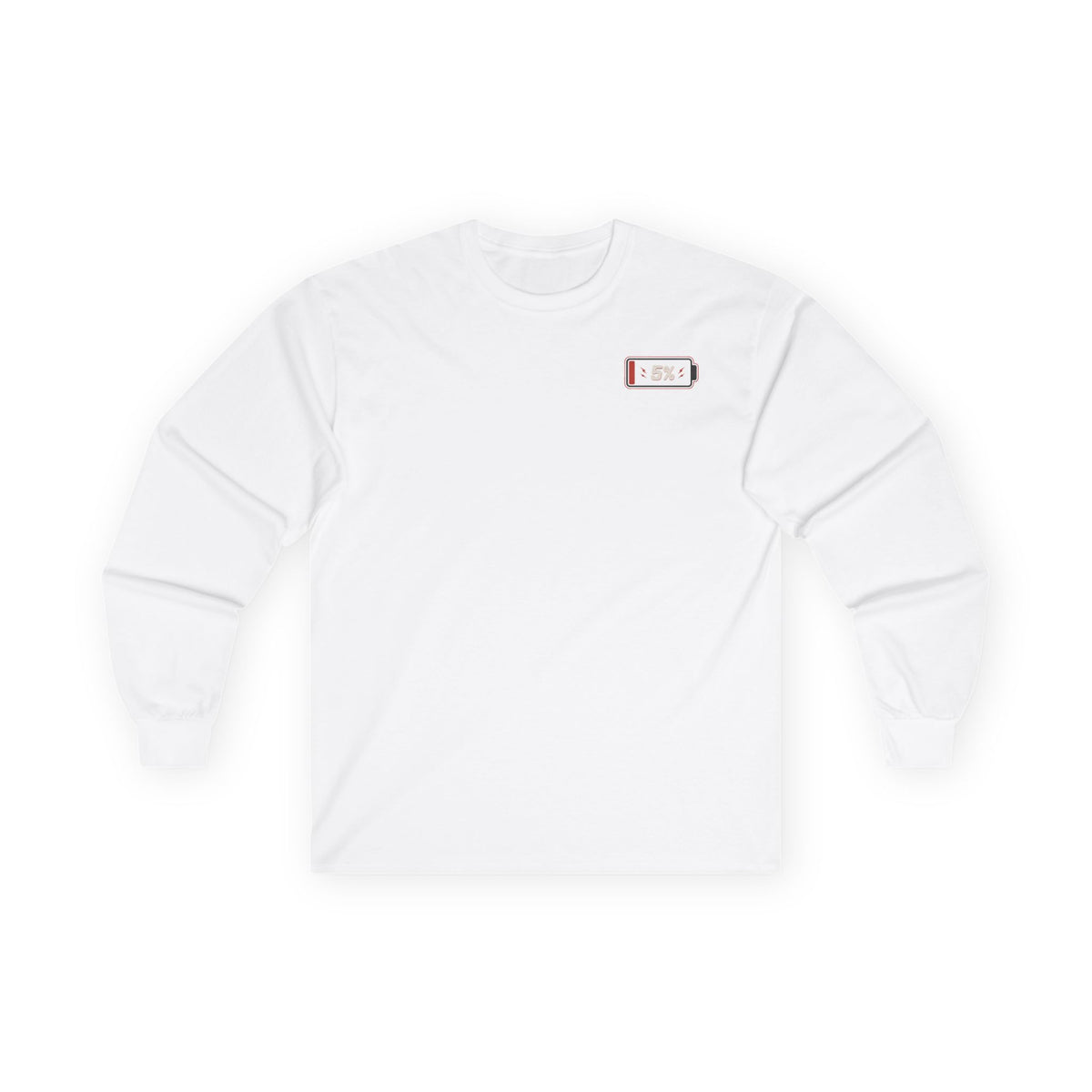 Long Sleeve Tee — “Social Battery 5% Was Never Charged” Graphic