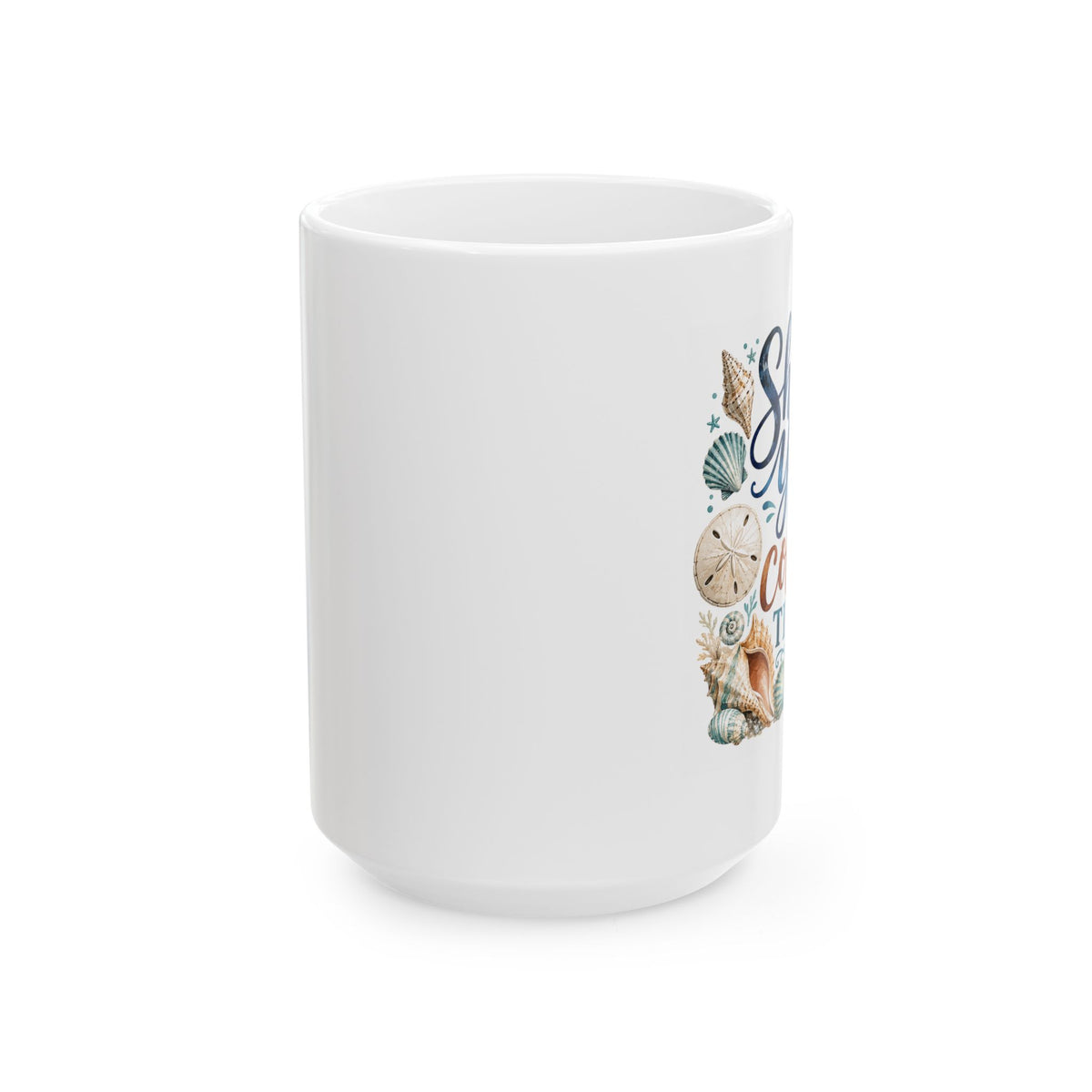 Beach Shells Ceramic Mug — 'Life's a Beach' Nautical Coffee Cup (11oz, 15oz)