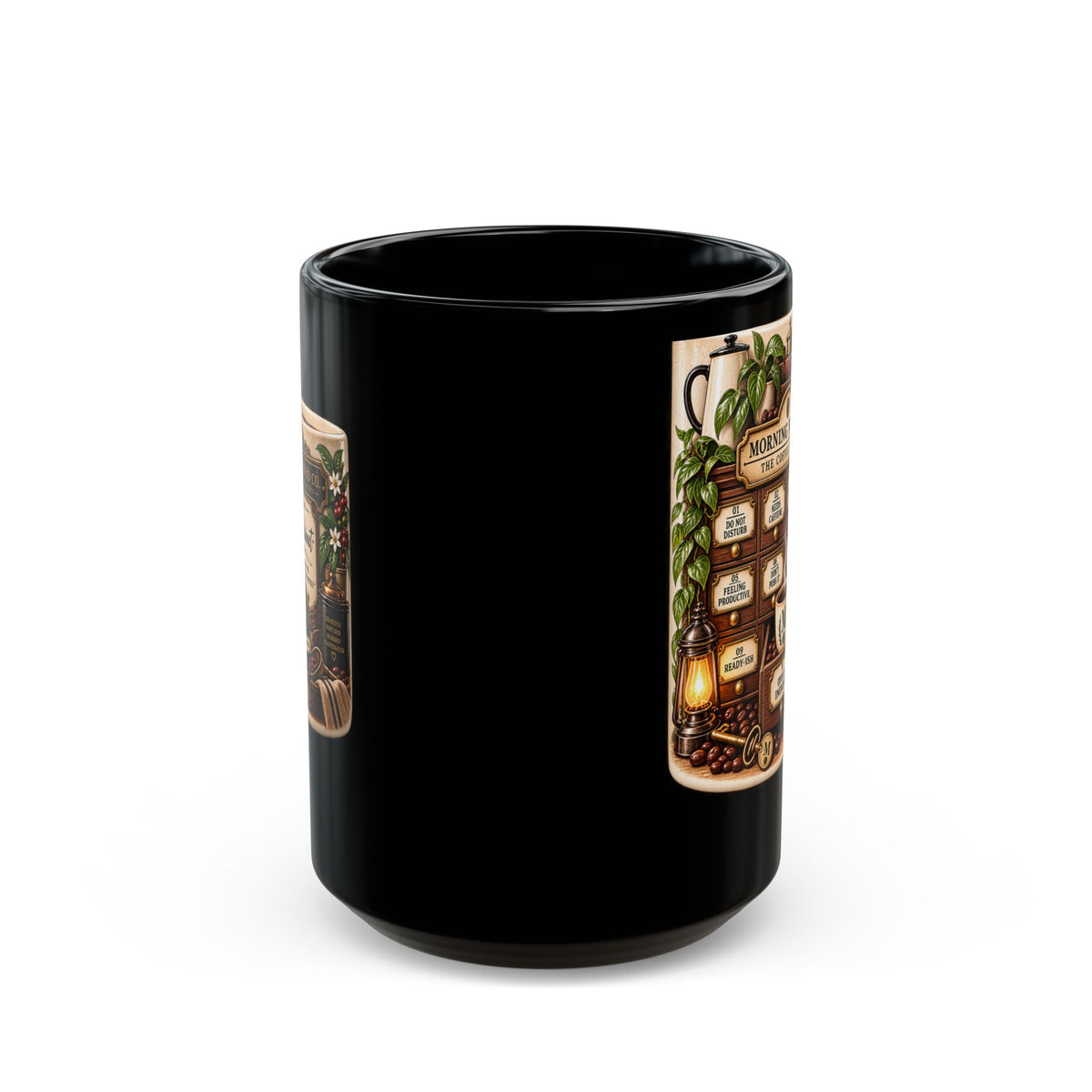 Morning Mood the Coffee Caabinet Black Mug (11oz, 15oz)
