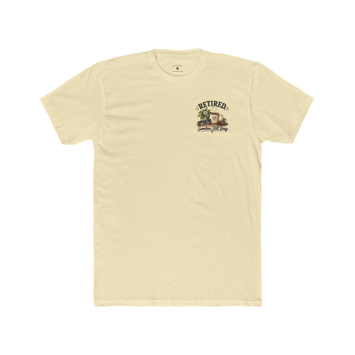 Retired & Somehow Still Busy T‑Shirt — Vintage Bookshelf Retirement Tee
