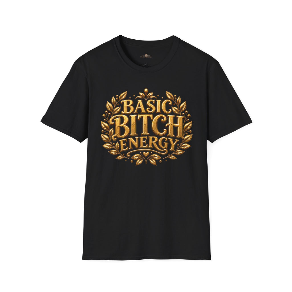 T-Shirt — "Basic Bitch Energy" Gold Crest Graphic Tee