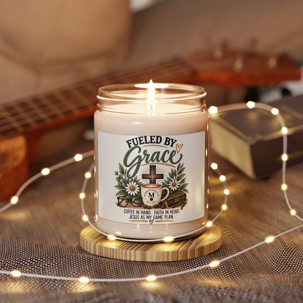 Fueled by Grace Scented Soy Candle — 9oz Christian Coffee & Faith Jar Candle