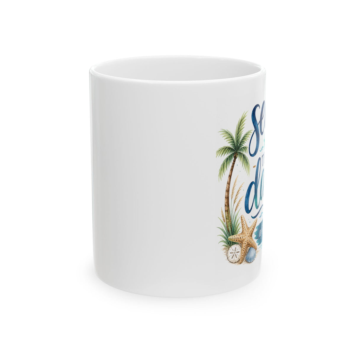 Sea Days Ceramic Mug — Beach Palm & Wave Coffee Cup (11oz, 15oz)