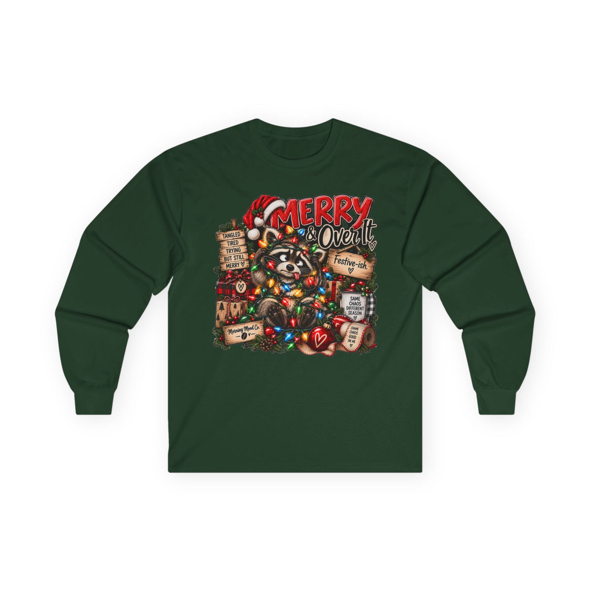 Merry Raccoon Christmas Long Sleeve Tee