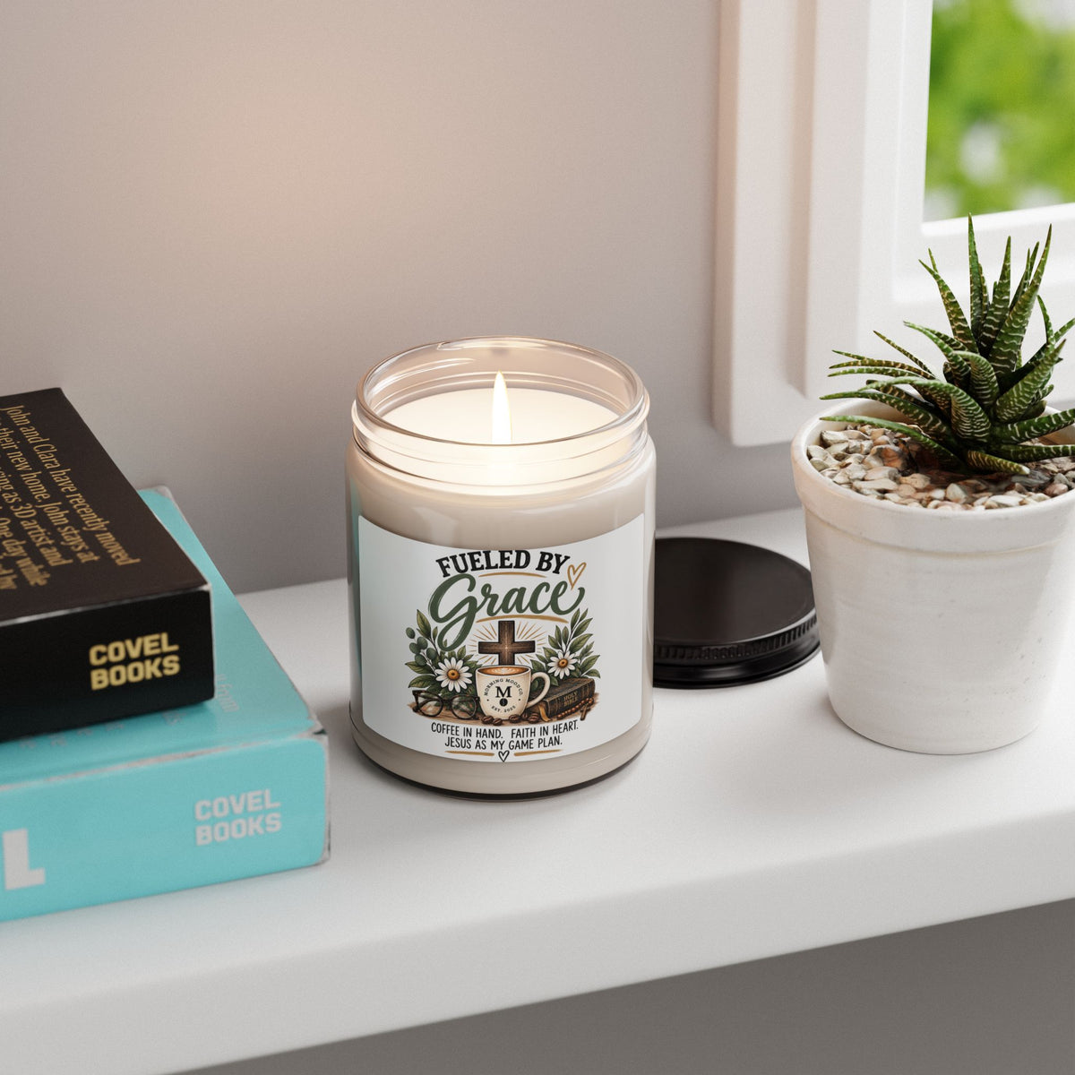 Fueled by Grace Scented Soy Candle — 9oz Christian Coffee & Faith Jar Candle