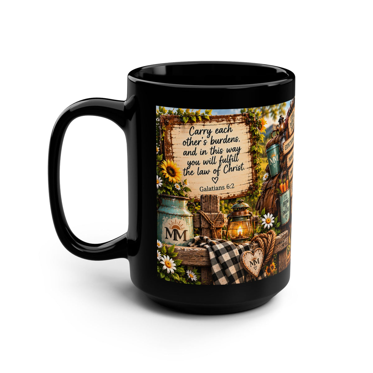 Carry Each Other Black Mug, 15oz