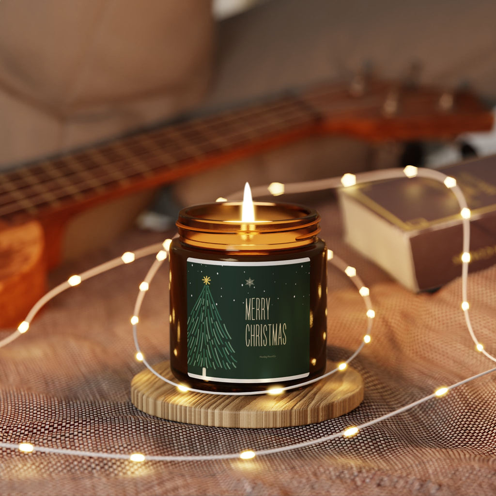 Christmas Tree Scented Soy Candle — Amber Jar "Merry Christmas"