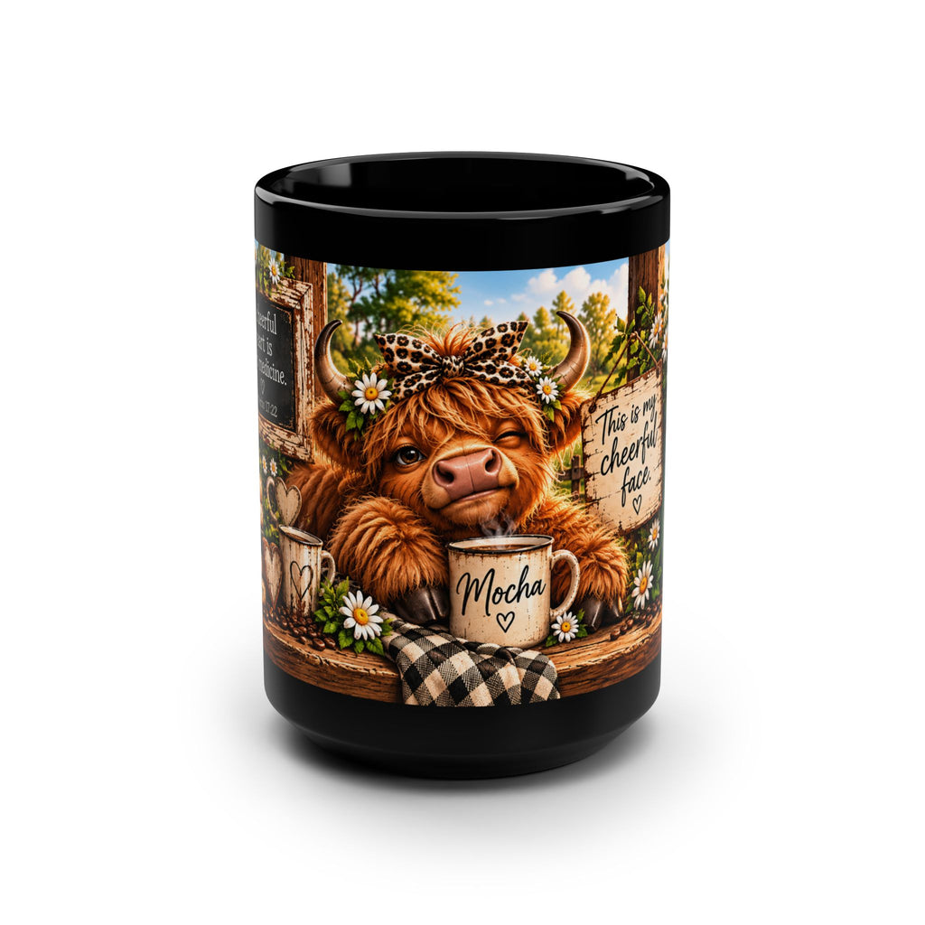 A Cheerful Heart Black Mug, 15oz