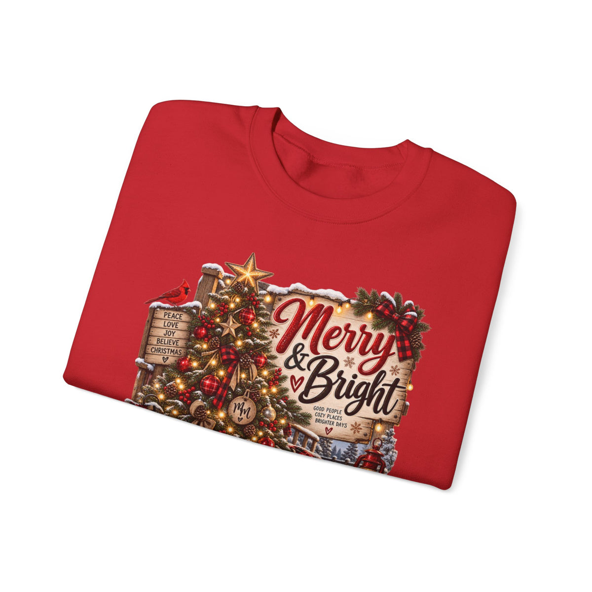 Christmas Sweatshirt "Merry & Bright" Vintage Tree Holiday Crewneck
