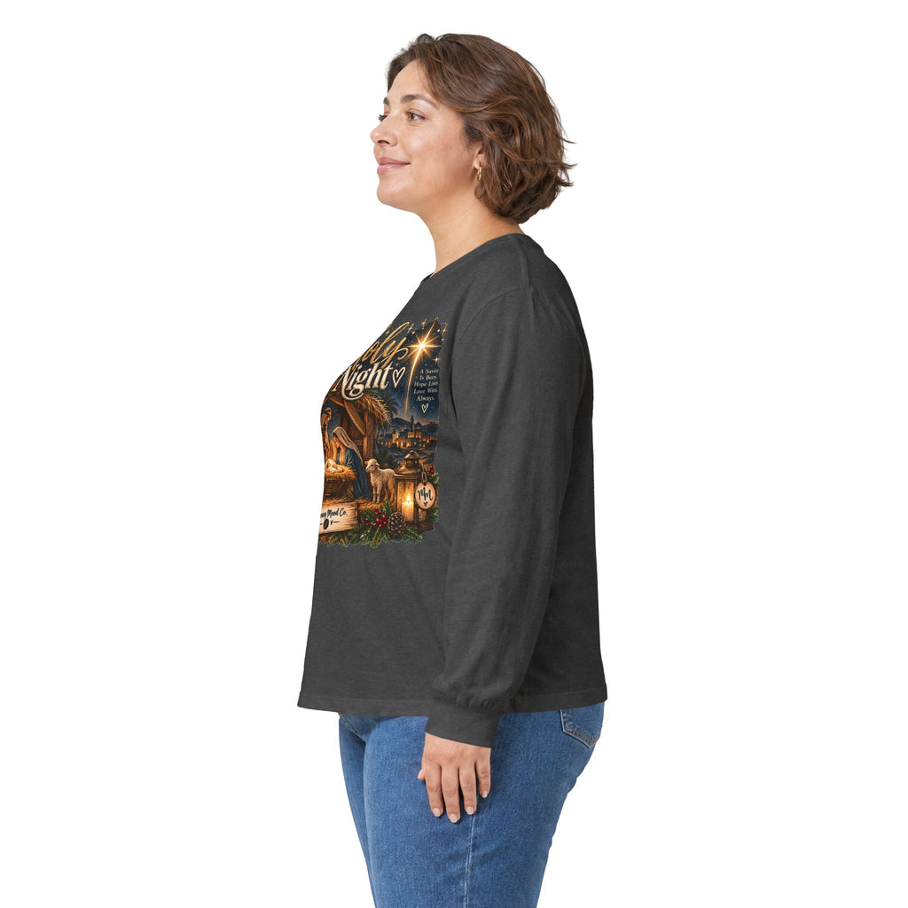Holy Night Nativity Long Sleeve Tee — Christmas Religious Tee