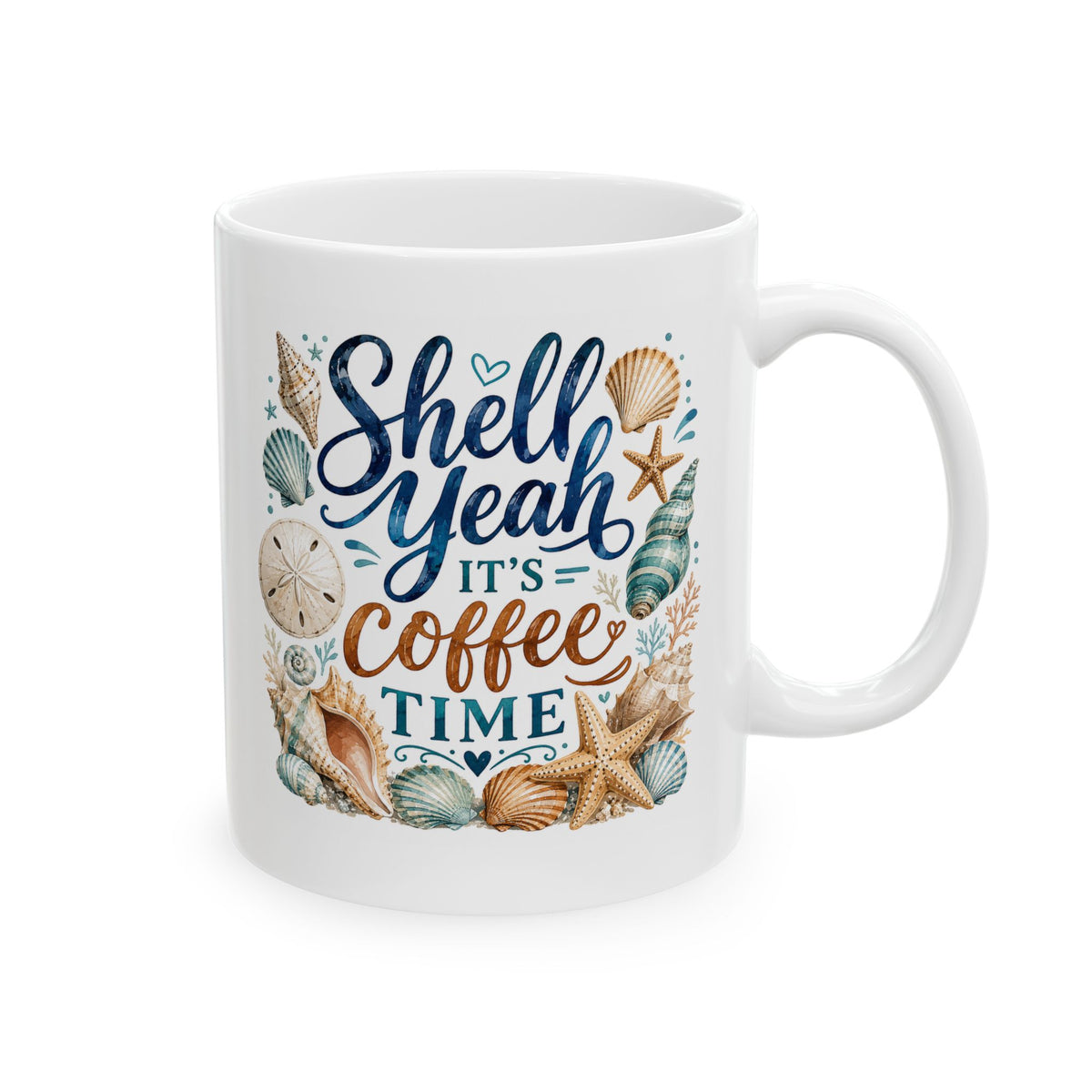 Beach Shells Ceramic Mug — 'Life's a Beach' Nautical Coffee Cup (11oz, 15oz)