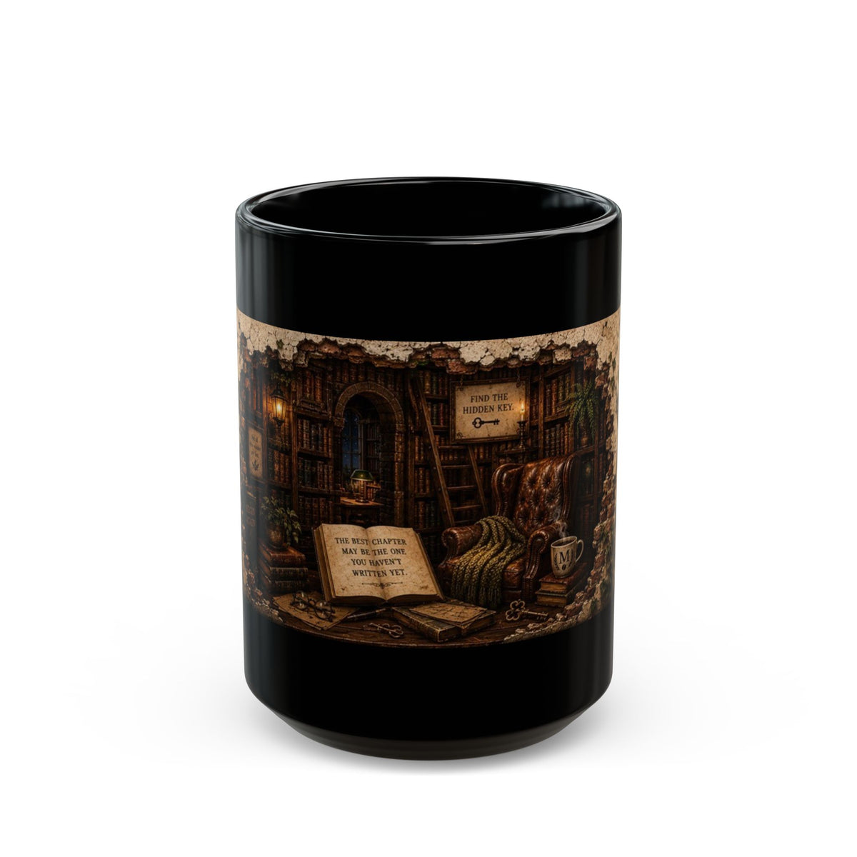 Hidden Library Never to Many Books Black Mug (11oz, 15oz)