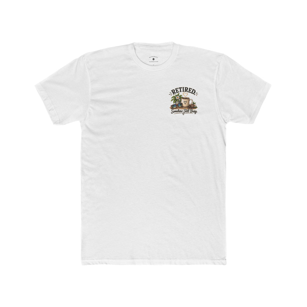 Retired & Somehow Still Busy T‑Shirt — Vintage Bookshelf Retirement Tee