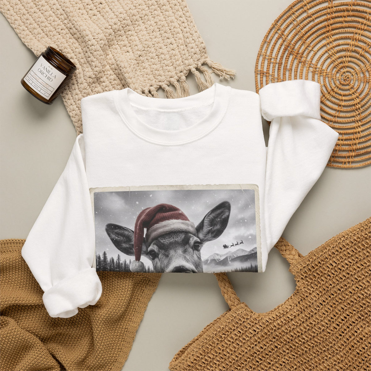 Realistic Christmas Reindeer Portrait Sweatshirt | Nostalgic Holiday Design