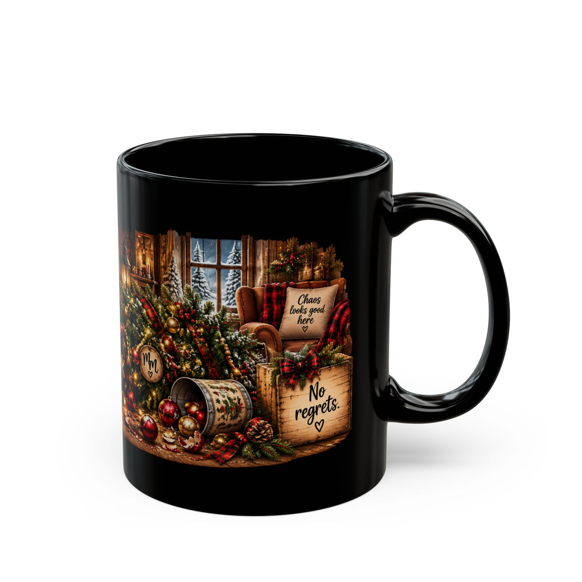 Highland Cow Christmas Mug — Santa Hat Cow Holiday Black Mug (11oz/15oz)