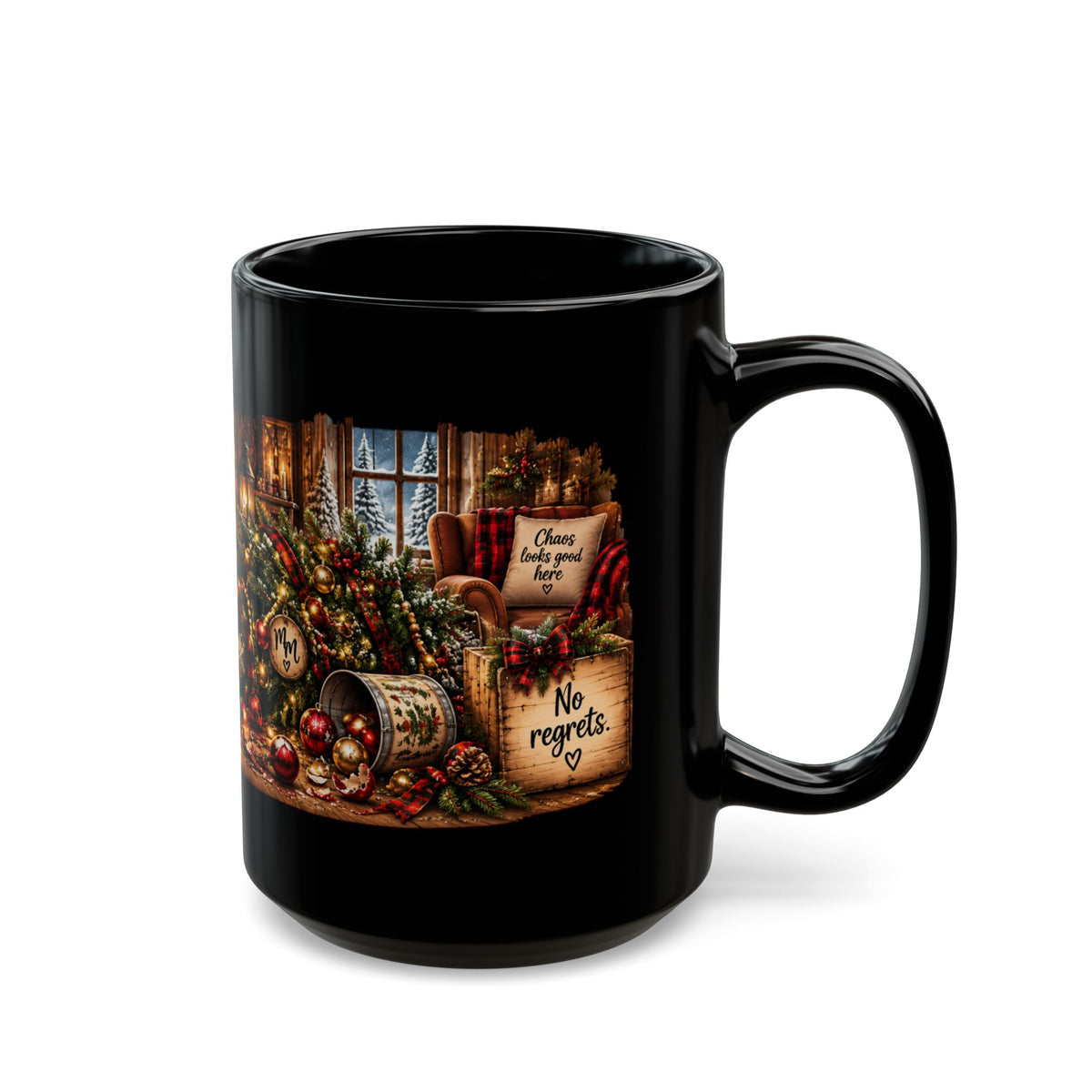 Highland Cow Christmas Mug — Santa Hat Cow Holiday Black Mug (11oz/15oz)