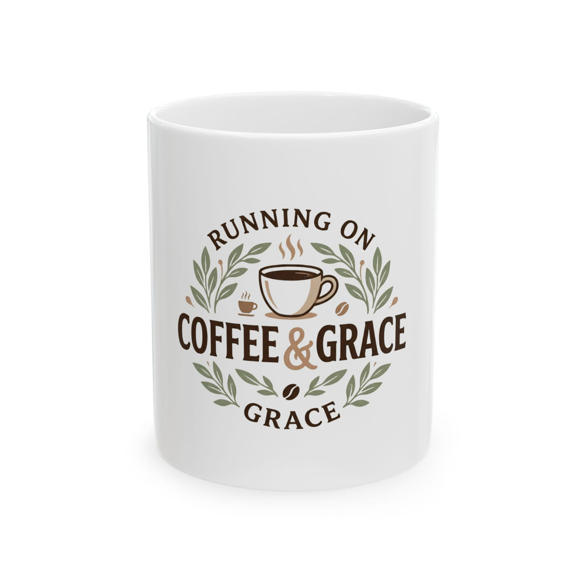 Coffee & Grace Ceramic Mug — "Running on Coffee & Grace" 11oz/15oz