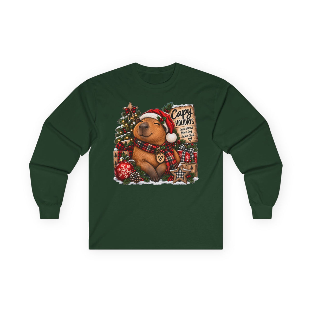 Long Sleeve Tee — Cozy Capybara Christmas "Capy Holidays" Holiday Shirt