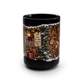 Christmas Cozy Fireplace 15oz Black Mug — 'Good Books, Hot Coffee, Christmas Movies' Holiday Coffee Cup