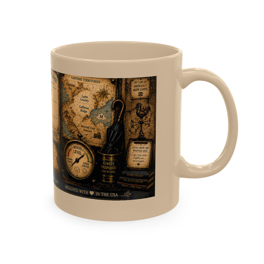 Vintage Coffee Forecast Ceramic Mug — 100% Chance of Coffee Design