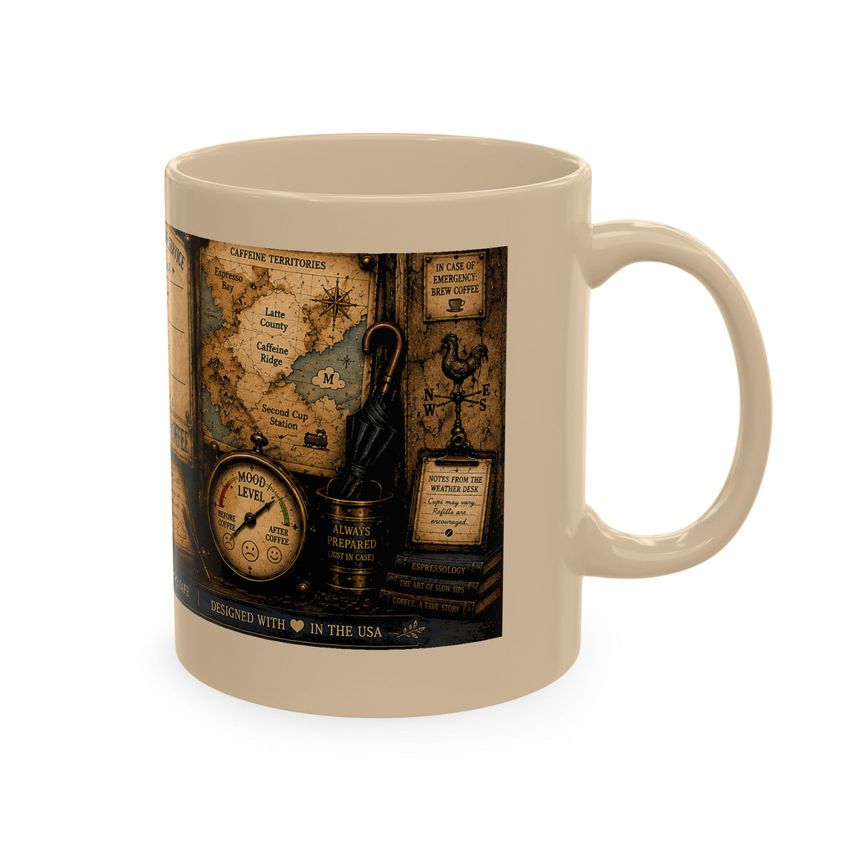 Vintage Coffee Forecast Ceramic Mug — 100% Chance of Coffee Design