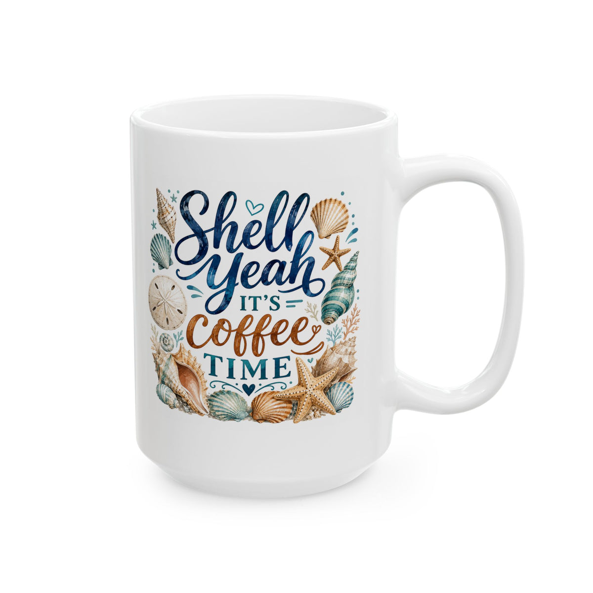Beach Shells Ceramic Mug — 'Life's a Beach' Nautical Coffee Cup (11oz, 15oz)