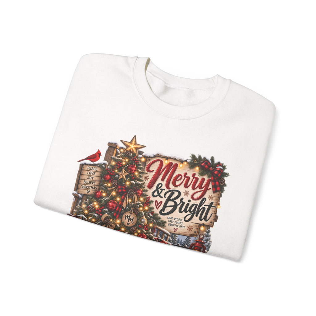 Christmas Sweatshirt "Merry & Bright" Vintage Tree Holiday Crewneck