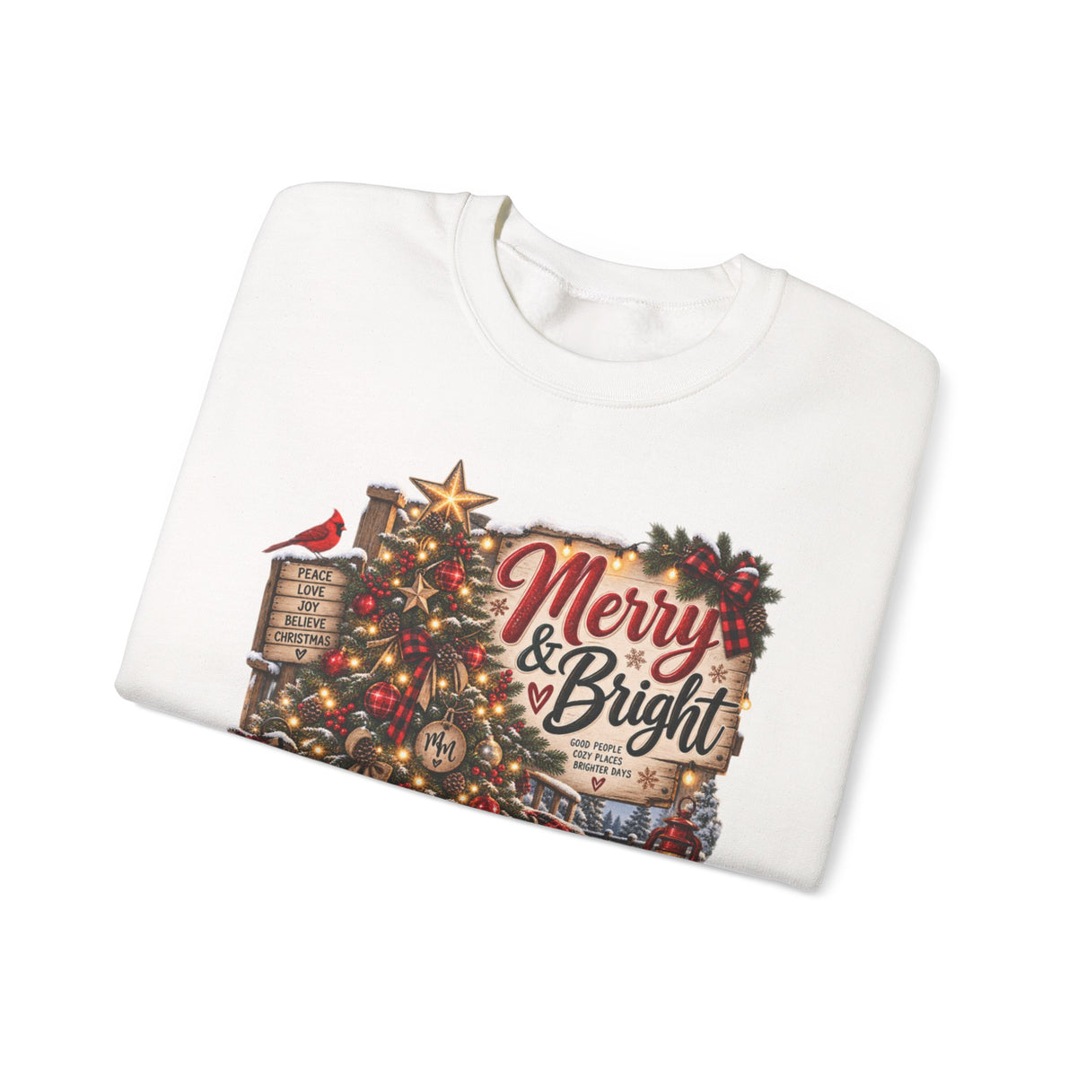 Christmas Sweatshirt "Merry & Bright" Vintage Tree Holiday Crewneck