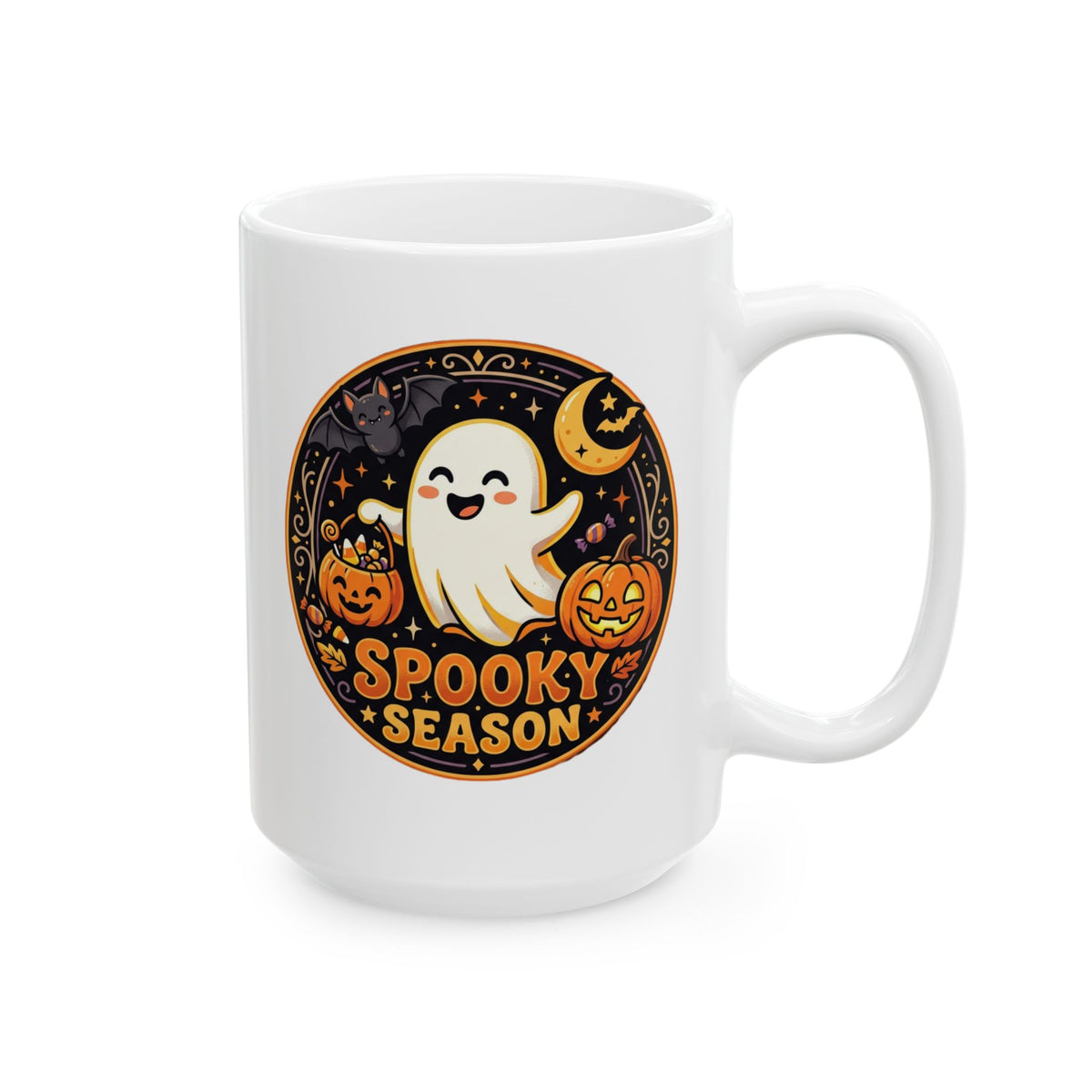 Halloween Ghost Pumpkin Ceramic Mug — Spooky Autumn Coffee Cup (11oz/15oz)