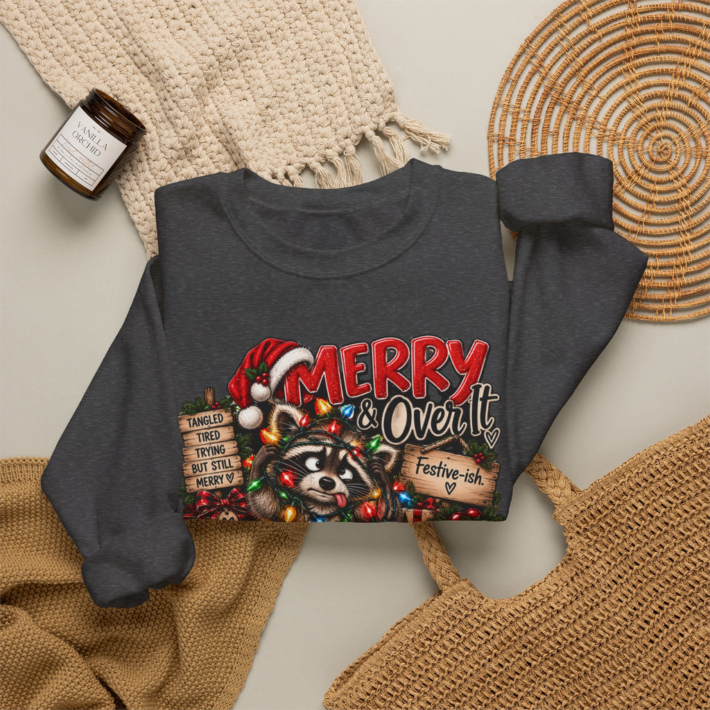 Christmas Raccoon 'Merry Over It' Crewneck Sweatshirt