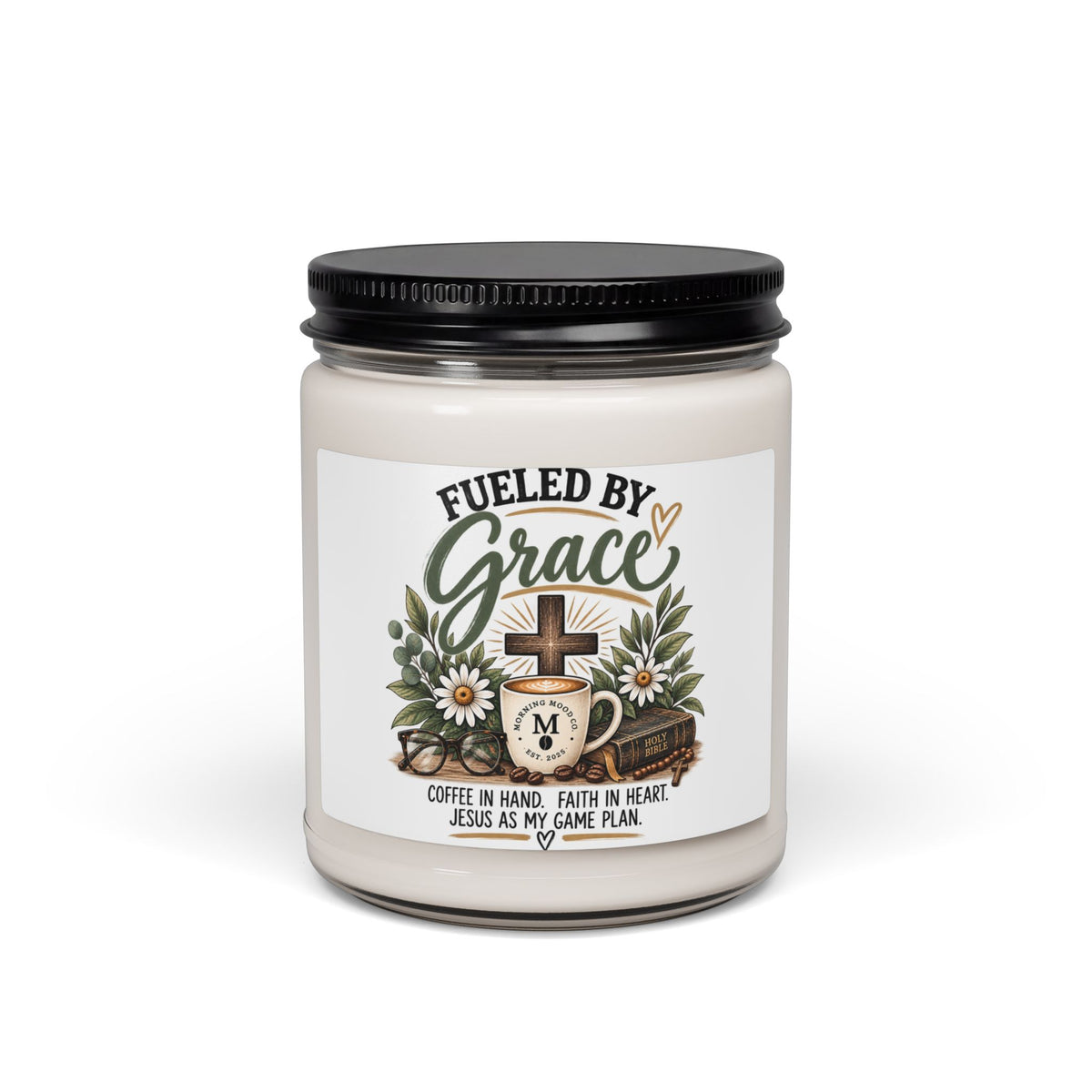 Fueled by Grace Scented Soy Candle — 9oz Christian Coffee & Faith Jar Candle