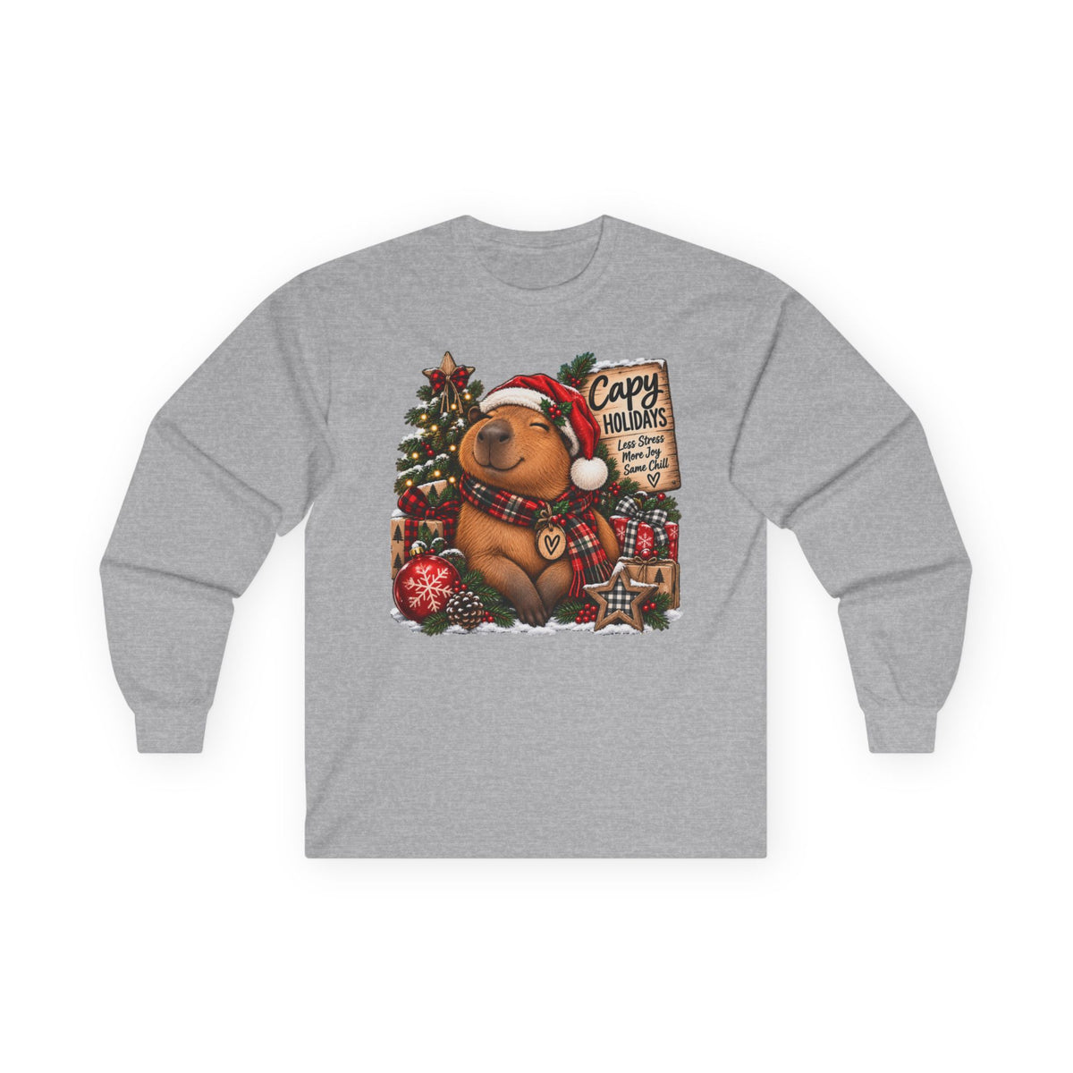 Long Sleeve Tee — Cozy Capybara Christmas "Capy Holidays" Holiday Shirt
