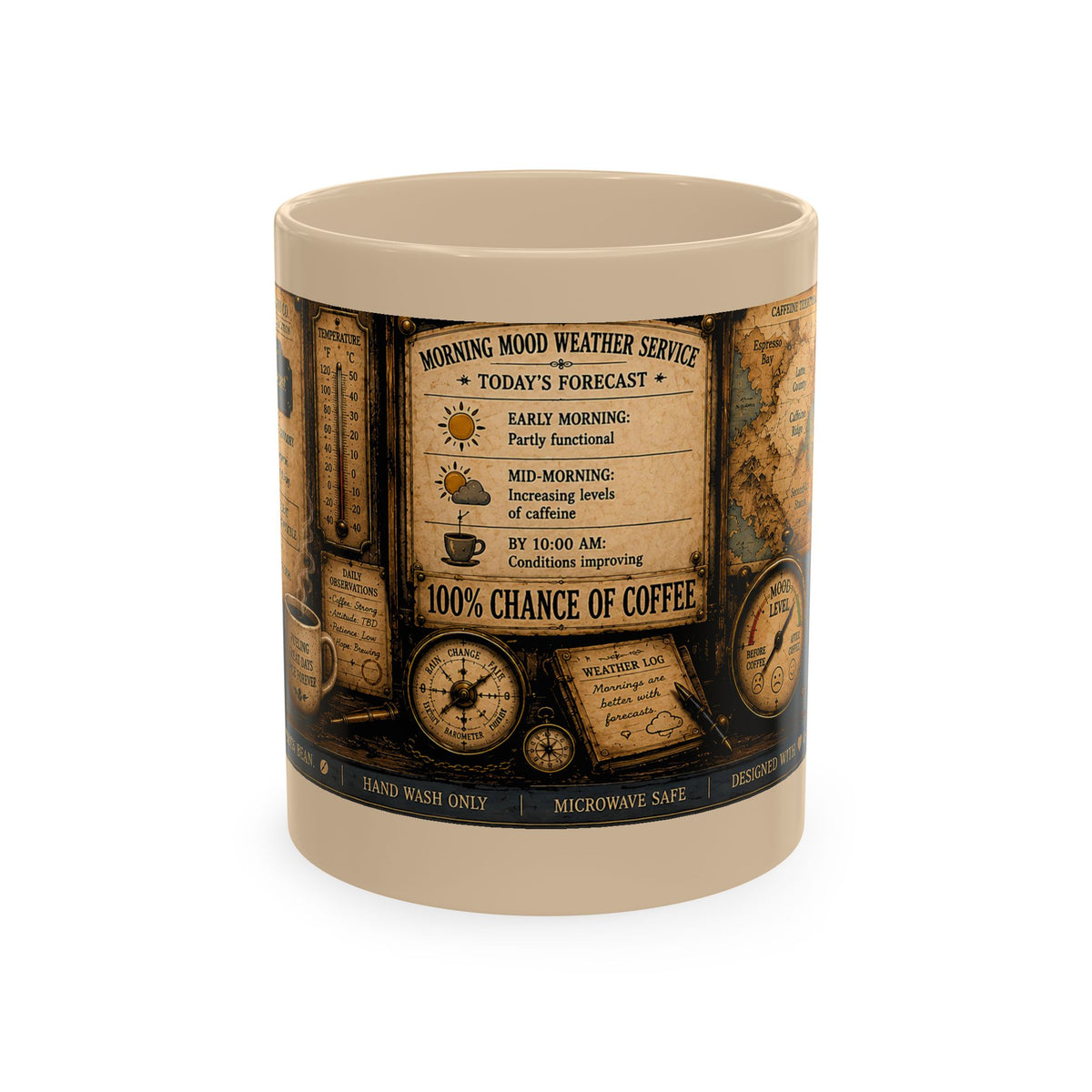 Vintage Coffee Forecast Ceramic Mug — 100% Chance of Coffee Design