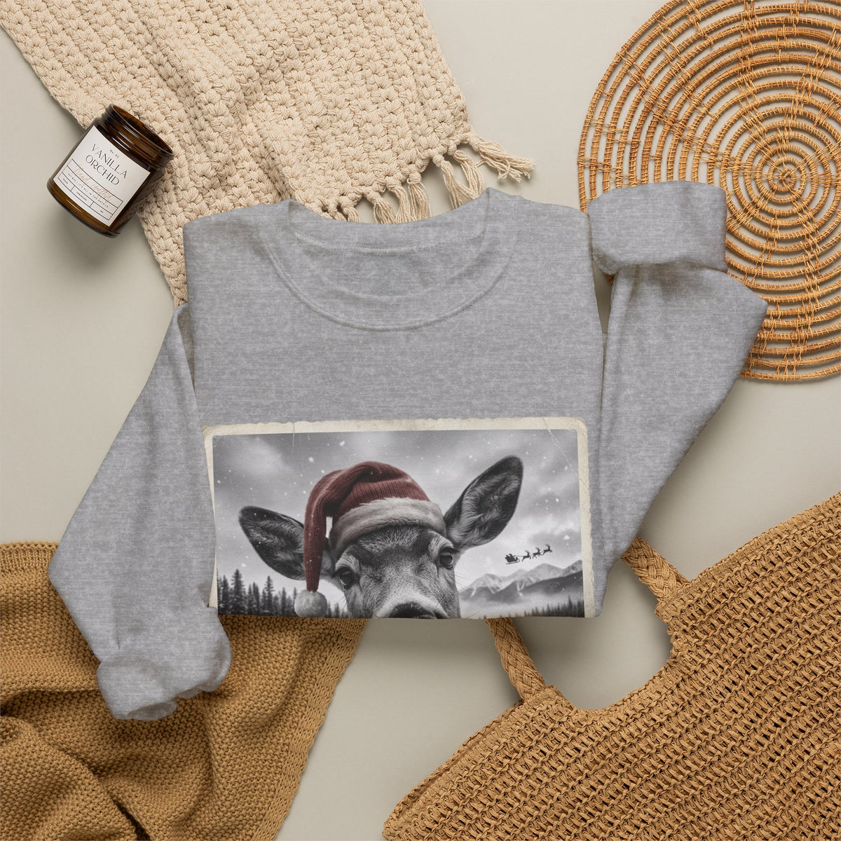 Realistic Christmas Reindeer Portrait Sweatshirt | Nostalgic Holiday Design
