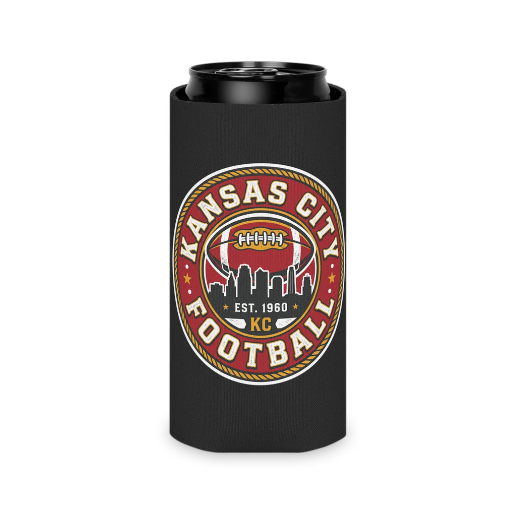 Kansas City Football Can Cooler – Retro KC Skyline Badge