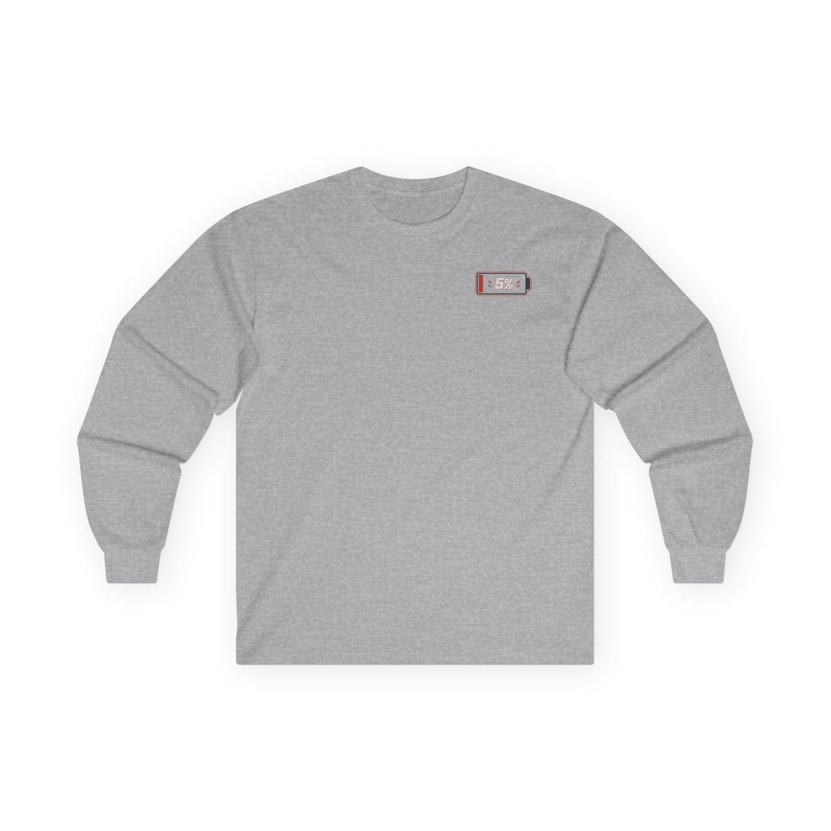 Long Sleeve Tee — “Social Battery 5% Was Never Charged” Graphic