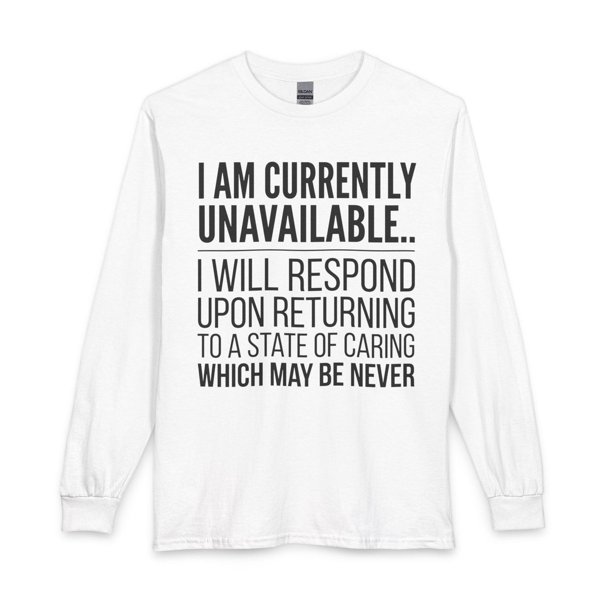 I Am Currently Unavailable Long Sleeve Tee — Funny Sarcastic Text Shirt