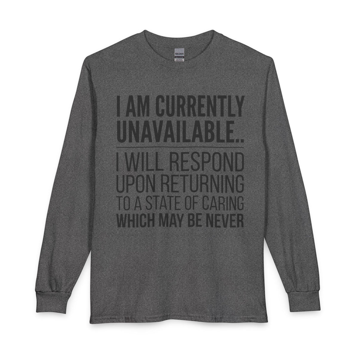 I Am Currently Unavailable Long Sleeve Tee — Funny Sarcastic Text Shirt