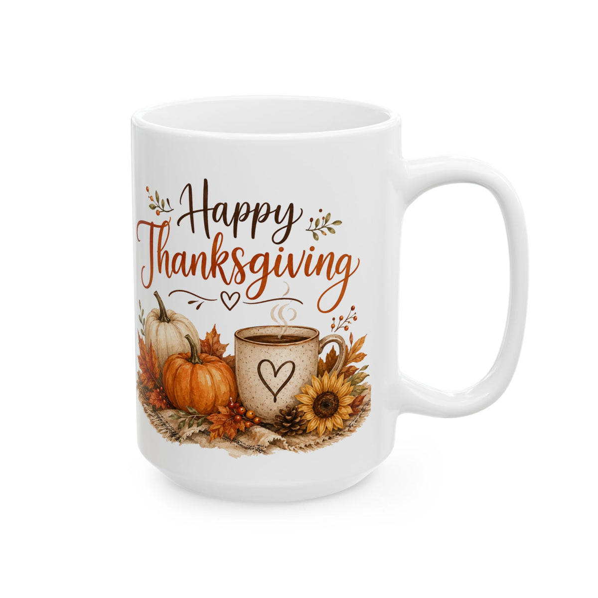 Thanksgiving Mug - Autumn Pumpkins & Sunflowers Ceramic Coffee Cup (11oz, 15oz)