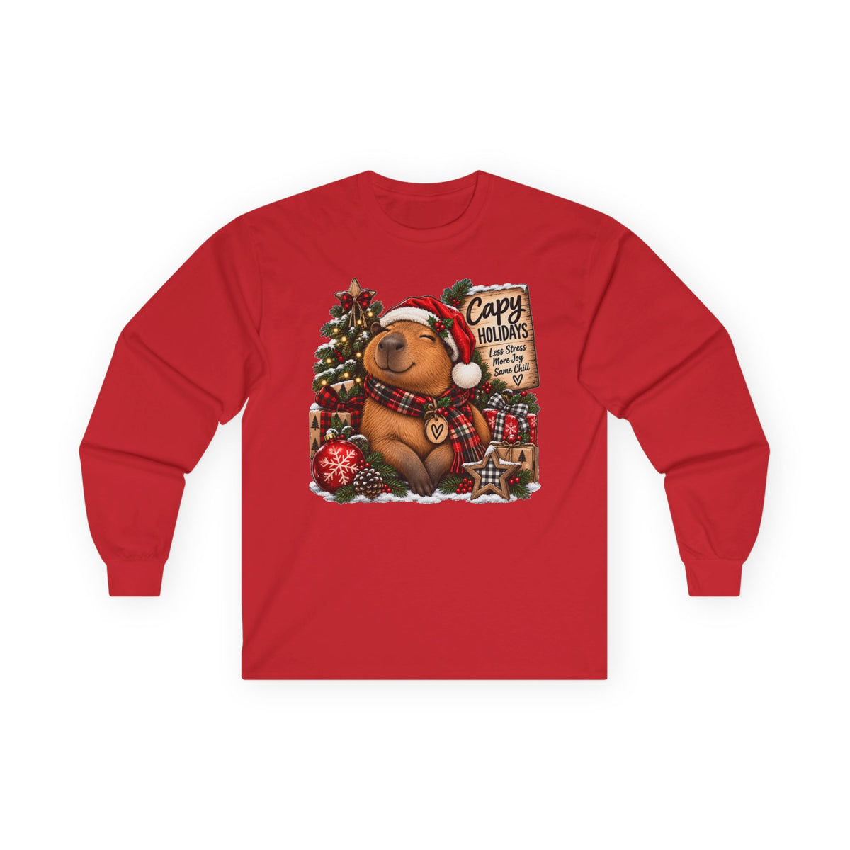 Long Sleeve Tee — Cozy Capybara Christmas "Capy Holidays" Holiday Shirt